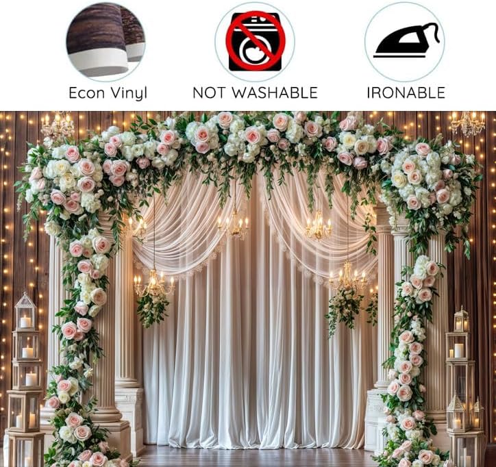 15x10ft Wedding Wooden Backdrop Glitter White Curtain Rose Floral Wall Door Photography Backdrops Western Vintage Wedding Anniversary Banner Birthday Baby Showers Photo Shoot Decor Props Decoration - Image 7