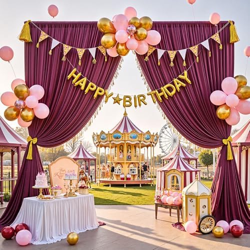 10ftx12ft Burgundy Backdrop Curtains for Parties, Wrinkle Free Polyester Burgundy Photo Backdrop Drapes 2 Panels 12 ft Long Back Drop Cloth for Wedding Birthday Photography Background Party - Image 7