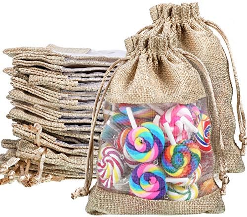 Shappy 50 Pcs 5 x 7 Inch Organza Burlap Bag with Drawstring, Flaxen by Shappy