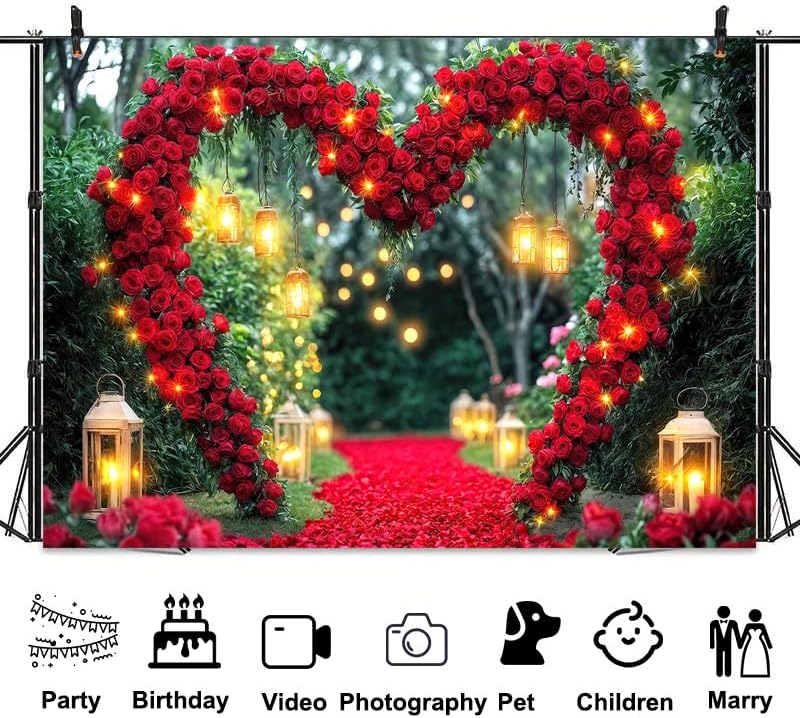 Rose Floral Wedding Photography Backdrop Red Roses Flower Birthday Baby Shower Wedding Bridal Party Banner Photo Booth Props Anniversary Background, 10X8 Ft - Image 5