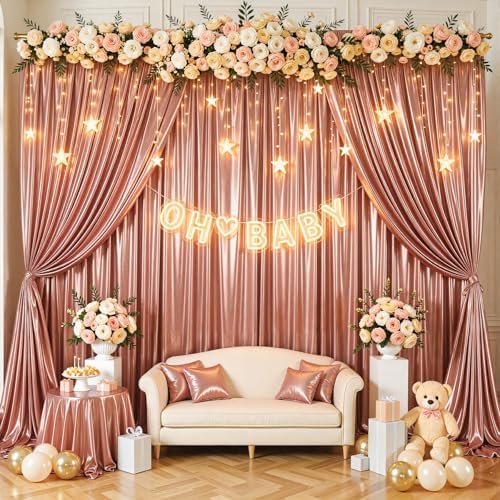 Rosy Satin Backdrop Curtains 4 Panels - Glitter Photo Drapes for Baby Shower, 20x10FT Shimmer Back Drop Cloth, Wrinkle Free for Birthday Party Bachelorette Bridal Shower Stage Background - Image 6