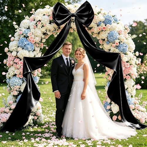 Large Black Bow Decor, Double Layer Satin 80x20 Inches - Image 6