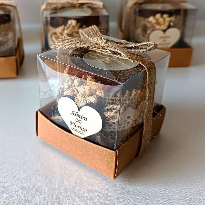 200 PCS Rustic Candle Wedding Favors, Burlap Bow, Baby’s Breath Flowers, Personalized Heart Tag, Clear Box Packaging, Bridal Shower Guest Gifts - Image 2