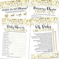 Hadley Designs 25 Gold Word Scramble For Baby Shower, 25 True Or False Game, 25 Baby Animal Matching, 25 Nursery Rhyme Game - 4 Double Sided Cards Baby Shower Ideas, Baby Shower Party Supplies by HadleyDesigns