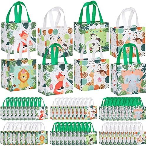 Silkfly 60 Pcs Safari Goodie Bags with Handles, Jungle Animal Non Woven Party Favor Bag Reusable Gift Bag Candy Treat Bags for Birthday Baby Shower Zoo Theme Party Favors by Silkfly