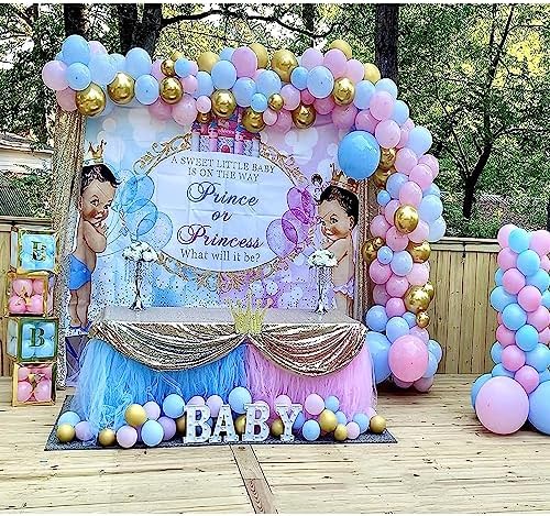 Sensfun Royal Prince or Princess Gender Reveal Backdrop Blue Pink Castle Bokeh Photography Background He or She Unisex Baby Shower Reveal Party Decoration Boy or Girl Photo Booth Banner Props 10x6.5ft - Image 2