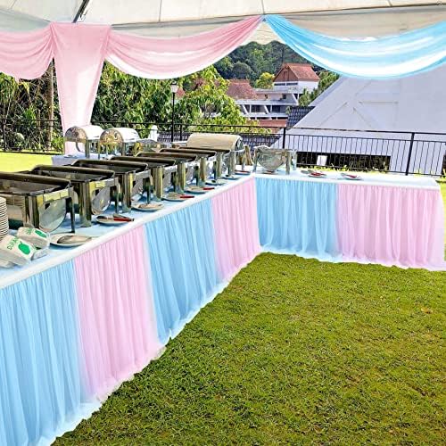 2 Pack 6ft Pink and Blue Tulle Table Skirt for Gender Reveal Tutu Table Clothes Cover for Baby Shower Boy or Girl Birthday Party Table Decorations, Gender Reveal Party Supplies - Image 5