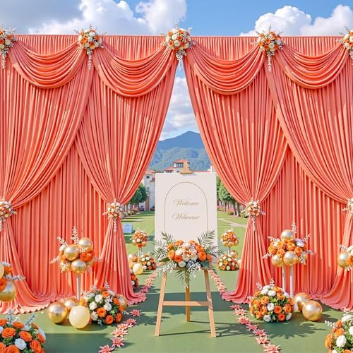20x10ft Orange Backdrop Curtains for Parties Baby Shower Photo Wrinkle Free Polyester Photoshoot Curtains Drapes Backdrop for Birthday Party Wedding Graduation Photography Background 4 Panels 5x10FT - Image 5