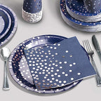 Gudvilla350 PCS Navy Blue Plates and Napkins Party Supplies,Navy Blue Paper Plates with Plastic Silverware Serve 50 Guests,Blue and Silver Birthday Plates Disposable for Wedding Retirement Decorations - Image 5