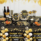 Funnymoom 452 Pcs Black Gold We Appreciate You Decoration for 50, Thank You Paper Plates Napkins Cups Tablecloth Set for Administrative Professional Day Employee Teacher Volunteer Appreciation Supply - Image 6