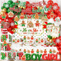Christmas Gingerbread Gender Reveal Decorations Red Green Christmas Gender Reveal Paper Plates Napkin Tablecloth Balloons Boxes Tablecloth Backdrop Cake Topper for Xmas Baby Shower Party Decor by Unknown
