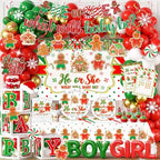 Christmas Gingerbread Gender Reveal Decorations Red Green Christmas Gender Reveal Paper Plates Napkin Tablecloth Balloons Boxes Tablecloth Backdrop Cake Topper for Xmas Baby Shower Party Decor by Unknown