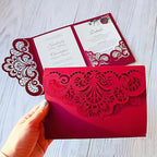 NC 50 Sets Red Laser Hollow Tri-fold Luxury Invitation Card for Wedding Invitation Holiday Dinner Party Invite Card (Red, Whole set) - Image 4
