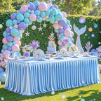 Blue Satin Tablecloths Rectangle 8FT, Glitter Spandex Fitted Stretch Table Covers Wrinkle-Free Floor Length Shimmer Table Skirt for Weddings Parties Baby Shower Banquets Vendor Events - Image 4