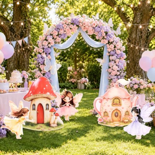 5 PCS Large Fairy First Birthday Decoration, Fairy Cardboard Cutouts, 27.5" x 21.6" Mushroom & Teapot Yard Signs, Standup Photo Booth Props for Woodland Fairytale Party, Lawn & Garden - Image 7