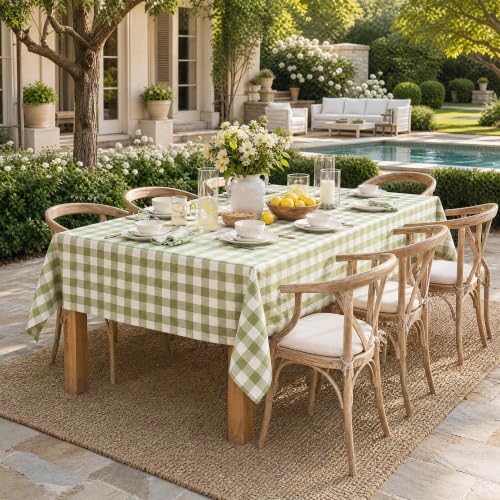 Gingham Tablecloth Rectangle Table, Cotton Linen Fabric Picnic Checkered Table Cloth Farmhouse Washable Wrinkle Free Buffalo Plaid Table Cover for Outdoor Birthday Party, Green 60x106 - Image 2