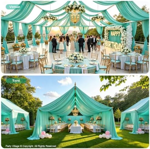 4 Panels 5ft(W) x 20ft(L) Mint Green Ceiling Drapes for Wedding Parties - Image 6