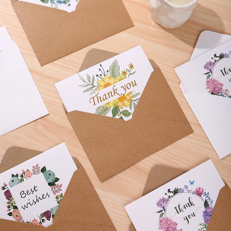 25psc Foldable Flower Thank You Cards and Wishes Card Set, White Kraft Envelopes with Seals, Suitable for Bridal Shower Baby Shower (100pcs Thank You Card Set one) - Image 6
