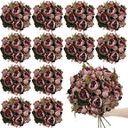 12 Bundles Faux Peony Flowers Bulk - Vintage Purple by TOBILU