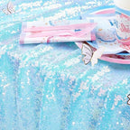QueenDream Mermaid Blue Tablecloth 90x156 Inches Rectangle Tablecloths Sequin Iridescent Disco Party Decorations - Image 3