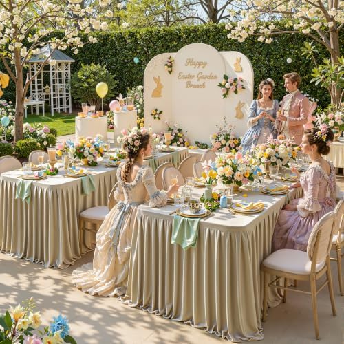 Champagne Gold Satin Tablecloths Rectangle 6FT, 6 Pack Glitter Fitted Stretch Table Covers Wrinkle-Resistant Floor Length Pleated Table Skirt for Weddings Parties Baby Shower Banquets Vendor Events - Image 7