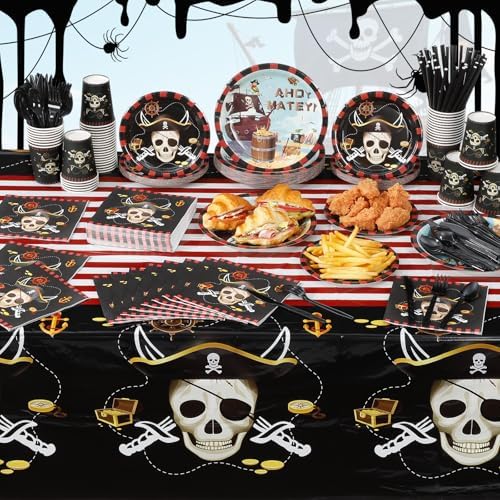 Potchen 452 Pcs Pirate Plates Napkins Party Supply, Red Black - Image 6