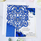 Hosmsua 50pcs Personalized Wedding Invitation Kit 5.12 x 7.3 Inch Royal Blue Laser Cut Flora Rehearsal Wedding Invitations with Envelopes for Quinceañera Bridal Shower Invite - Image 2