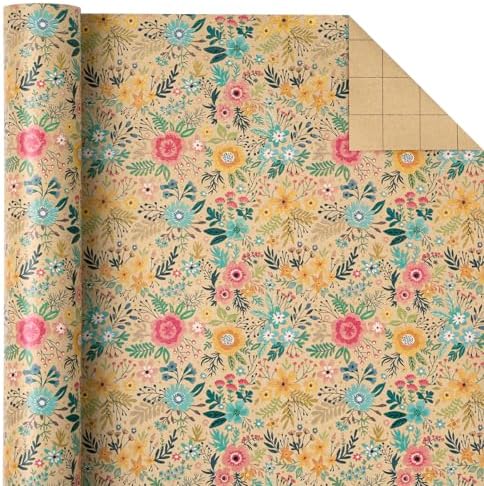 WRAPAHOLIC 30 Inch Jumbo Kraft Floral Wrapping Paper Roll - 30 Inch x 100 Feet Jumbo Roll - Spring Summer Garden Flower Design Perfect for Wedding, Bridal Shower, Birthday - Image 3