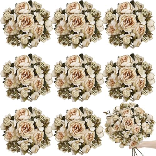 8 Pcs Artificial Peonies Bulk - Beige by TOBILU