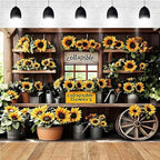 Rustic Sunflowers and Farmhouse Cart Background Sunflower Floral Party Decorations for Homes Gardens Weddings Birthdays Mothers Day Wedding Bridal Shower Versatile Indoor/Outdoor Decor (A, 9x6feet) - Image 2