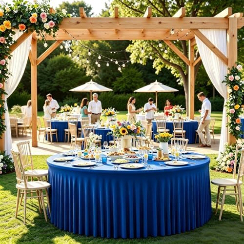 2 Pack Royal Blue Table Cloth for 5FT Round Tables, Fitted Spandex 120 inch Round Tablecloth, Wrinkle Free Table Skirt for Receptions Birthday Photography Social Events Engagement Party Decorations - Image 6