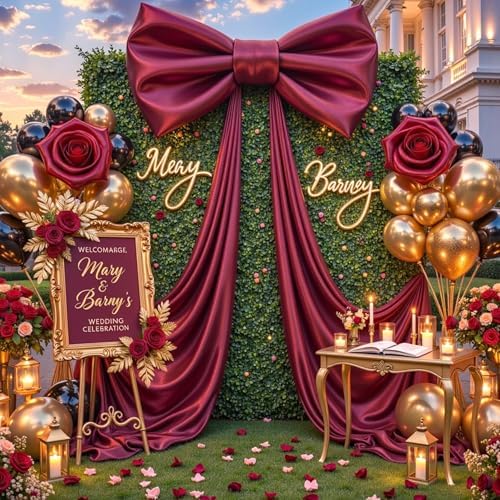 Big Burgundy Bow Backdrop Large Maroon Bow Decor Gift Bows Birthday Decorations 48x24x120 Inches Giant Bow Birthday Party Backdrop for Wedding Baby Shower Photography Coquette Room Decor - Image 2