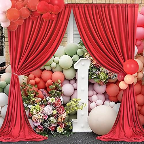 20ft×8ft Wrinkle Free Red Backdrop Curtain for Party, 4 Panels 5×8ft Thick Silky Polyester Red Photo Backdrop Drapes Curtains for Birthday Baby Shower Themed Parties Wedding Photography - Image 2