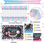 Hombae Baseball or Bows Gender Reveal Decorations, 171 PCs Boy or Girl Gender Reveal Decorations Backdrop Balloon Garland Banner Tablecloth Cake Cupcake Topper Box Cutout Poster Sash Pink Blue - Image 4