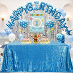 QueenDream Aqua Blue Tablecloth 90 x 132 Inch Sequin Tablecloth for Party Decorations Glitter Tablecloth for Bridal Baby Shower Wedding - Image 2