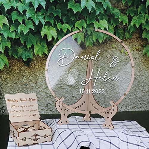 Wedding Fingerprint Guest Book Alternative,with Box and Small Hearts,Personalized Round Drop Guest Sign for Rustic Wedding Decorations,Anniversary(style13, Circular) - Image 4