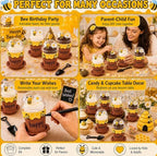 50Sets Bee Honey Jars Party Favors Bulk, Mini Plastic Bee Theme Honey Jar Pots Decoration with Spoon, Trays, 3D Stickers, And Markers for DIY Cupcake Dessert Baby Shower Wedding Party Gift Set - Image 7