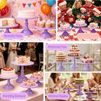 3 PCS Purple Round Cake Stand Set, Multi Size Metal Cupcake Holders Stand for Birthday Wedding Banquets, Pastry Display Holders for Holiday Party Dessert Display Table Decor (8"/10"/12" Plate) - Image 6