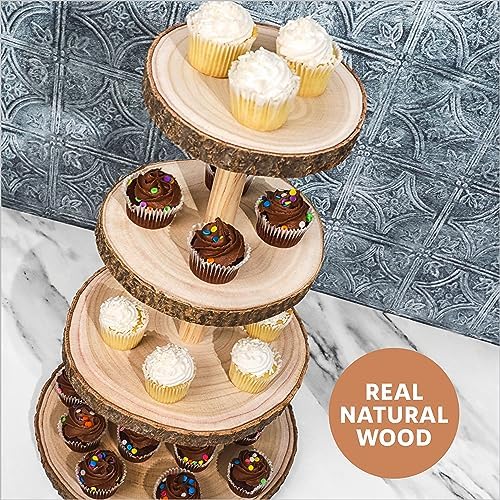 Wooden 4 Tier Rustic Cupcake Stand, Great for Wedding Cake Wood Display Tiered Centerpiece, Dessert Tower for Parties & Events (Pack of 2) - Image 5