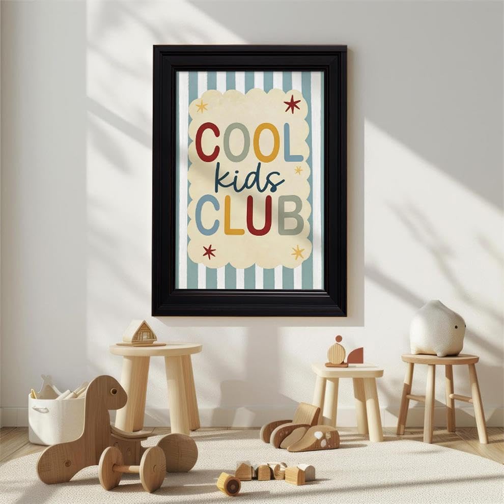 Vintage Framed 16x24 inch Trendy Preppy Blue Striped Wall Art Cool Kids Club Quotes Poster Modern Funny Toddler Canvas Prints for Kids Playroom Bedroom Wall Decor - Image 4