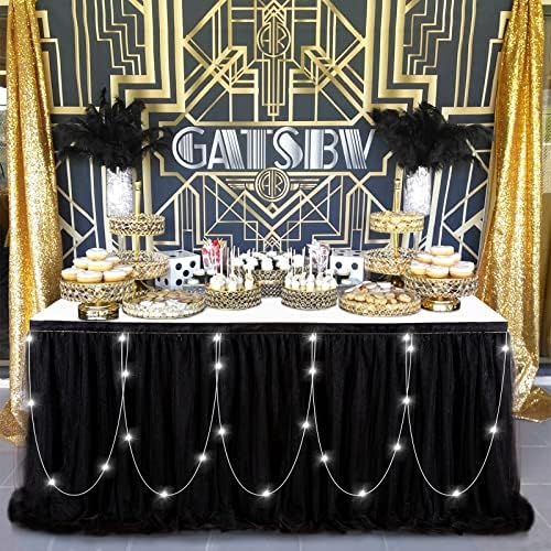QueenDream Rectangle Black Table Skirts Tulle Table Skirting 14ft Tutu Table Cover for Round Rectangle Tables Baby Shower Home Decoration by QueenDream