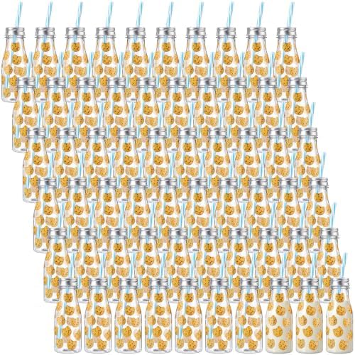 Yungyan 60 Pcs Plastic Farm Animal Milk Bottles with Straws and Lids Small Clear 8 oz Milk Jar with Lids Mini Juice Bottles and 900 Sticker Labels for Theme Birthday Party Baby Shower by Yungyan