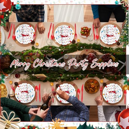 Funnymoom 400 Pcs Christmas Party Supplies, Christmas Lights Paper Plates and Napkins Cups Set with Spoons Forks Knives, Xmas Light Tableware Set for Holiday Xmas Party Decorations - Image 6
