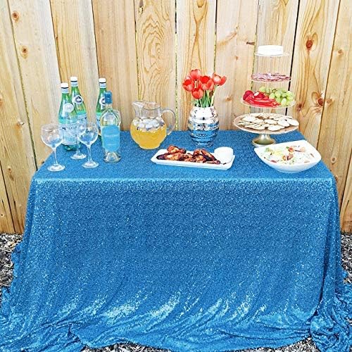 QueenDream Aqua Blue Tablecloth 90 x 156 Inch Sequin Tablecloth for Party Decorations Glitter Tablecloth for Bridal Baby Shower Wedding - Image 3