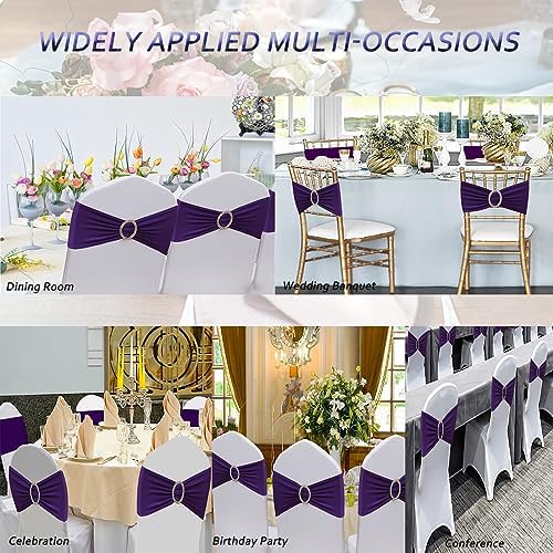 50 Pack Purple Chair Sashes, Purple Chairs Bands for Wedding Party Decor, Spandex Chair Bows with Buckle for Banquet Bridal Shower Decoration, Chair Ties - Image 4