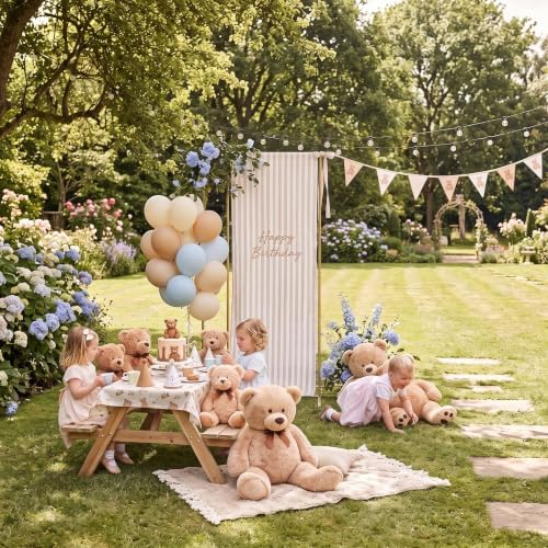 Striped Happy Birthday Sign Stand with Linen Ribbon, Khaki - Image 2