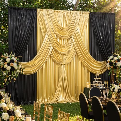 20×10 ft Casino Sequin Backdrop Curtain-Gold and Black Backdrop Drapes - Image 5
