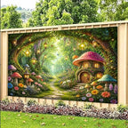 Enchanted Forest Backdrop, Magical Fairy Garden Colorful Mushroom Floral Butterfly Glowing Lantern Tree Arch Photo Background Banner for Girls Birthday Baby Shower Party Photography 10X8ft - Image 5