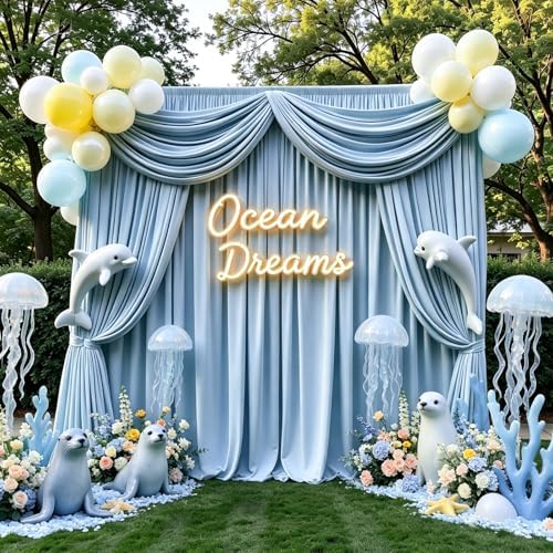 Gallety Baby Blue Backdrop Curtain for Wedding, Polyester Photography Backdrop Drapes - 30FT x 10FT Photobooth Backdrop Curtains for Celebration,Birthday,Event,Graduation Party Decorations by Creativepartyuniquedecorat
