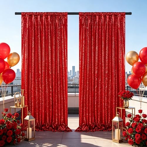 Red Glitter Sequin Backdrop Curtains 6ftx8ft Photo Drapes - Image 7